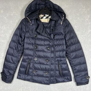 Burberry BRIT Double Breasted Coat Puffer Down Hooded Nova Check Women’s XS